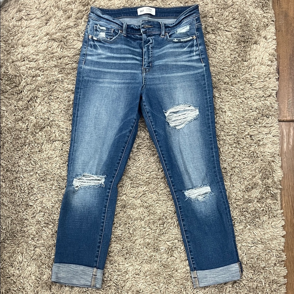BKE “Parker” Women's Distressed Dark Blue Boyfriend Jeans